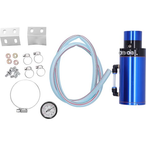 Universeller Motorölbehälter mit 0-14 PSI Manometer, blau, für Luftabscheider und Dampffilter. (1/5)