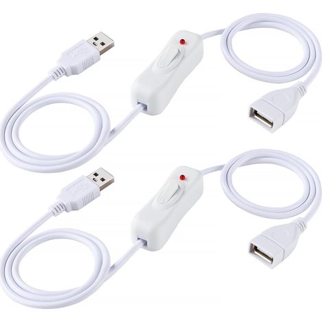 2 Pièces 1m USB Câble avec Interrupteur ON/OFF Câble D'extension Ligne, Câble USB avec Interrupteur Marche/Arrêt et voyant lumineux, pour LED Bureau Lampe LED Bande, Blanc (1/5)