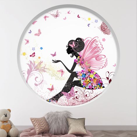 Stickers Trompe l'oeil Arche ronde Enfants - Fée papillons - Diamètre 50 cm (1/4)