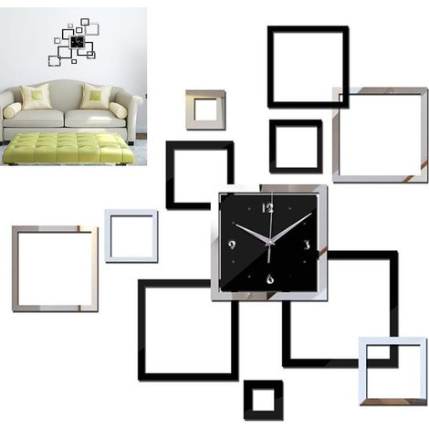 Horloge Murale Sans Cadre - Horloge Carrée 3D en Acrylique Miroir - Autoadhésive et Détachable - Pour Salle De Séjour Chambre Cuisine Salle De Bain - 1 Pièce (1/5)