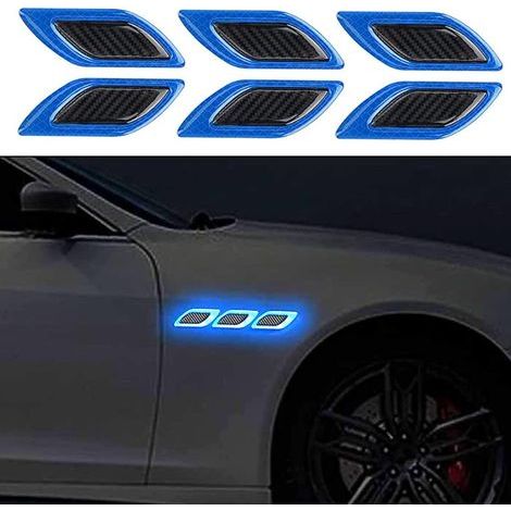 CCYKXA 6 PCS 3D Reflective Strip Stickers, Reflective Car Hood Stickers, High Intensity Reflective Stickers for Night Visibility for Cars and SUVs (Blue) (1/5)