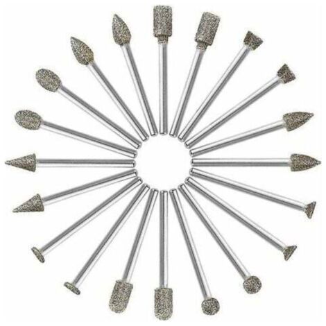 Fraises Diamant, 20Pcs Fraise Rotative Diamant (Foret/Tête/Pointe Diamantée) avec 3mm Tige pour Dremel Outil Rotatif (Meulage, Polissage, Gravure de Bricolage),Superma (1/4)