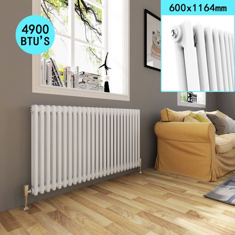 ELEGANT White 600 x 1164 mm Traditional Radiator Cast Iron Style Horizontal Radiator White Double Horizontal Column Radiators