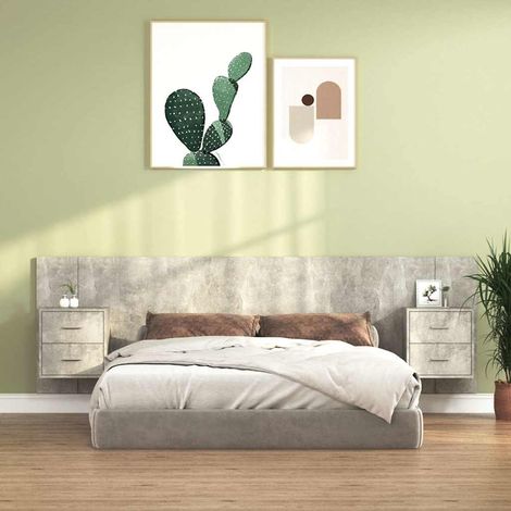 vidaXL Cabecero de cama y mesitas madera contrachapada gris hormigón (1/5)