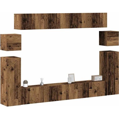 Ensemble de meuble TV mural 8 pcs vieux bois bois d'ingénierie (1/5)