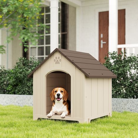 Niche pour chien résistante aux intempéries, 88 x 79 x 89 cm. Grotte surélevée pour chien avec toit en asphalte articulé et ancrages au sol. (1/4)
