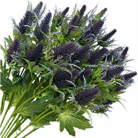 Real Size Artificial Thistle Flowers Real Touch 2 Stems Rustic Blue Thistle Decor Spray Eryngium Sea Holly for Wedding Bouquet Centerpiece 26 inches(Purple Gray) (1/5)