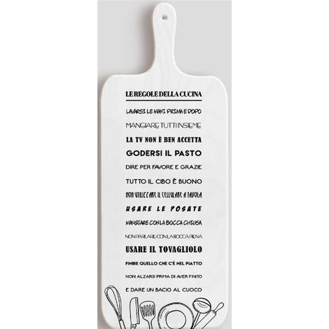 TAGLIERE DA CUCINA BIANCO IN MISURA 15X37 CM CON TEMA E SCRITTA LE REGOLE DELLA CUCINA
