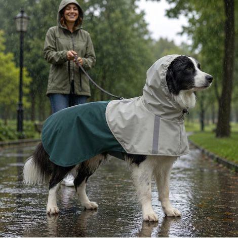 Imperméable pour chien 88x59 cm vert, réfléchissant, ajustable pour promenade FLORAGRACE (1/5)