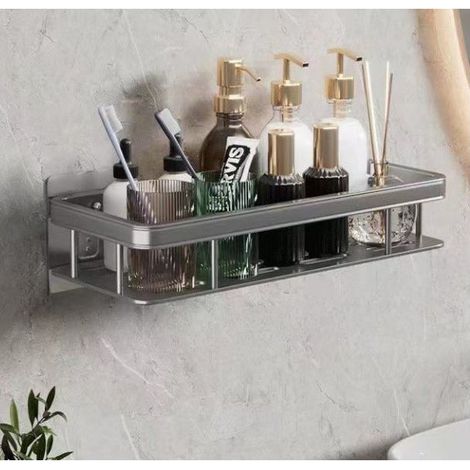 Étagère de salle de bain carrée grise sans perçage, résistante à la corrosion et ne rouille pas, 30135.5 cm (1/5)