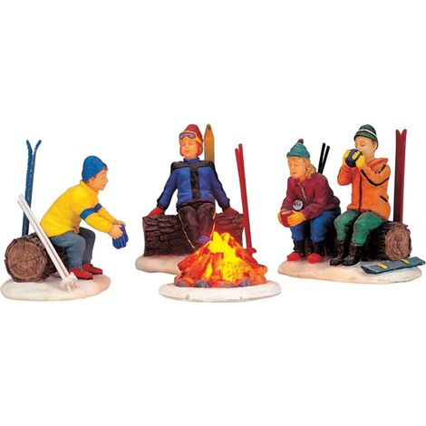 Lemax Set Of 4 Skiers Camp Fire 04468 Villaggio Di Natale
