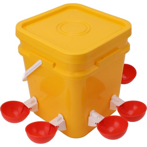 Abreuvoir automatique pour poulets avec réservoir portatif de 12 L, équipement d'abreuvement pour volailles (seau pour oies et canards) + grand bol rouge + vis noires (1/5)