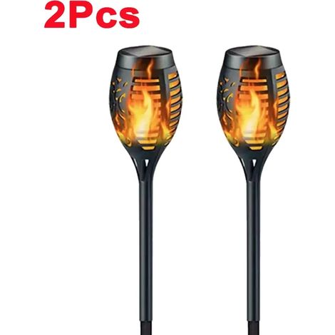 (2 pièces) Lampe torche solaire à flamme vacillante (1 à 12 LED) étanche, pour jardin, pelouse, allée, terrasse ou patio. (1/5)