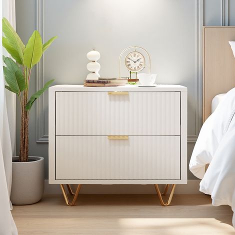 Nachttisch – 2er-Set – 49 x 29 x 47 cm – 2 Schubladen – Schlafzimmermöbel – Holz – Weiß