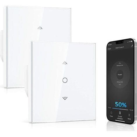 VURAHOME - 【Fonction Pourcentage】Interrupteur Volet Roulant Connecté, Commutateur Rideau Intelligent Alexa Google Home,Interrupteur Volet Roulant Wifi,Contrôle À Distance/Minuterie,Fil Neutre Requis 2 (1/5)