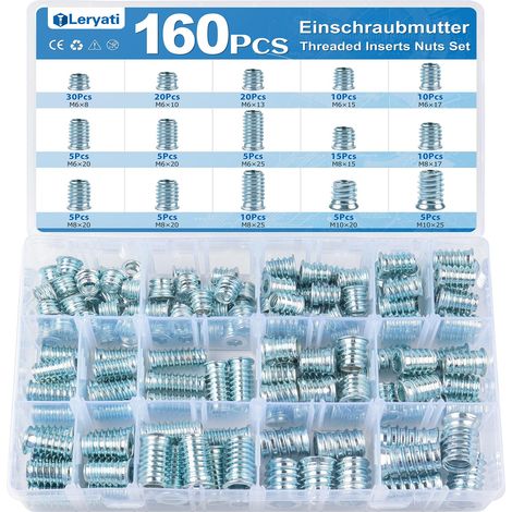 Insert Fileté Bois M6/M8/M10, 160 Pcs Inserts D'écrou Borgne Zinc (1/5)