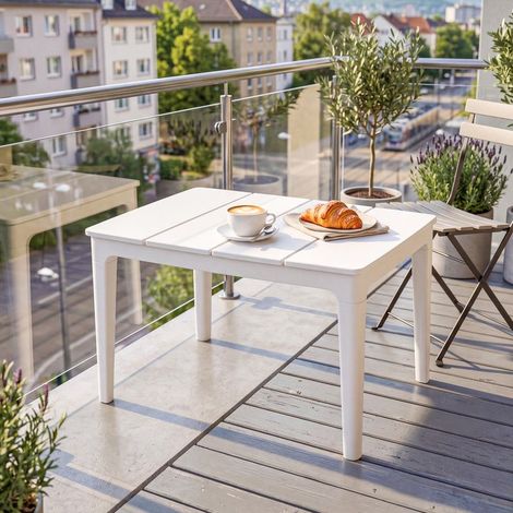 Beistelltisch 70 x 53 cm, rechteckiger Gartentisch aus wetterfestem Kunststoff, Tragkraft bis 35 kg, cremeweiß (1/5)