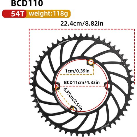 54T Plateau universel 4 trous à griffes pour vélo, mono-vitesse, entraxe 110 BCD, dents positives et négatives, 36T, 38T, 40T, 4250T, 58T (1/5)