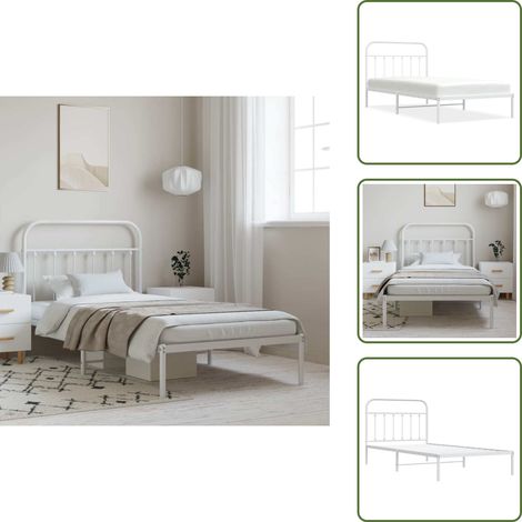 Letto con spazio sottostante - vidaXL Giroletto con Testiera Metallo Bianco 100x200 cm - Letto con supporto schiena
