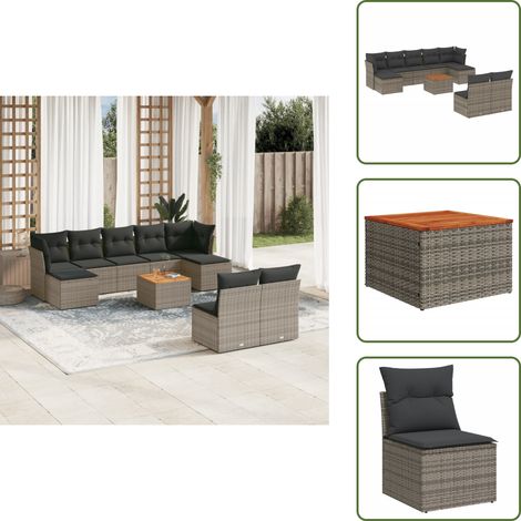 Salon de jardin avec coussins 10 pcs gris résine tressée - Ensemble Salon De Jardin - Mobilier De Jardin - Salon Extérieur - Résine Tressée - Poufs (1/5)