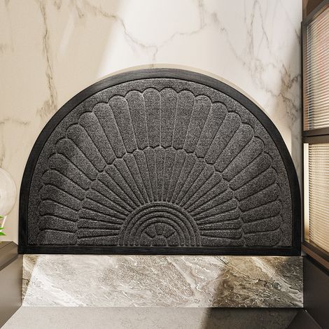 Tapis Entrée Semi-Circulaire Épais 50cm Antidérapant Intérieur Extérieur Facile à Nettoyer Couleur Unie Gris Neutre Déco Maison-5080cm (1/4)