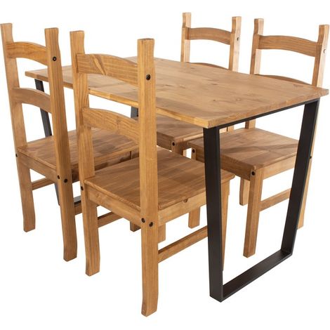 Texas Rectangular Dining Table with Metal Legs and 4 Corona Dining Chairs - Black/Antique Waxed Pine