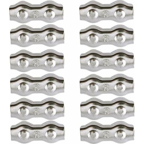 Serre-câble , Serre Cable Acier 3mm 12 Pièces Serre Câbles Duplex Pince de Câble Acier inoxydable 304 D'agrafe de Câble,Câble Poignées pour 2mm Câble Métalliques Pince À Câble Corde à Linge,AAFGVC (1/5)