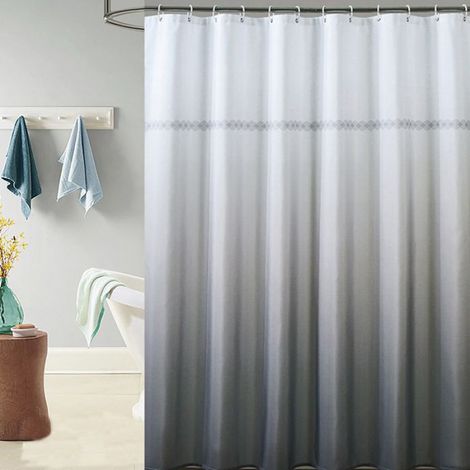 Rideau De Douche - 150x200 cm - Polyester Imperméable Anti-moisissure - Gris Blanc - Avec 12 Crochets (1/3)