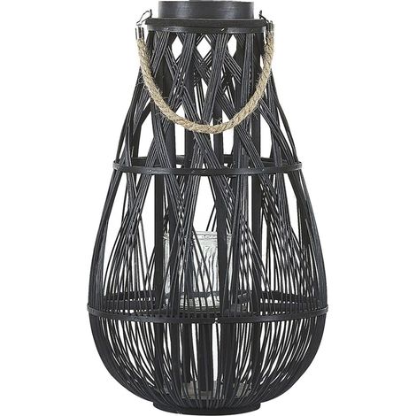 Lantern TONGA Bamboo Wood 56 cm Black