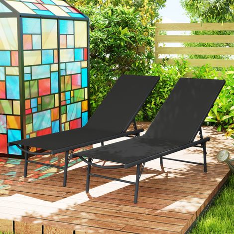 Set di 2 lettini prendisole pieghevoli in textilene, sedie da giardino reclinabili per esterni, 54 x 164 x 84 cm, neri