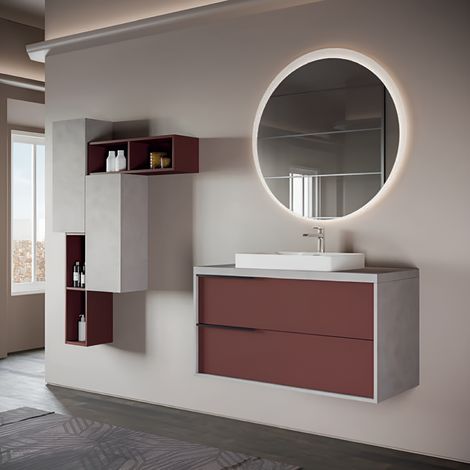 Mobile bagno sospeso 100 cm ISIDE Grigio e Ruggine Opaco con lavabo in ceramica (1/3)