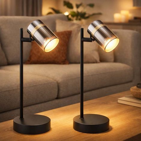 Tischleuchte schwarz Schreibtischleuchte Glas Nachttischlampe schwenkbar, Metall, GU10 Fassung, LxBxH 13,2x12x35 cm, 2er Set