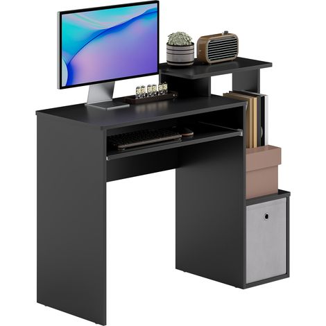HOMCOM Computer Desk with Sliding Keyboard Tray Storage Drawer Shelf Black (1/5)