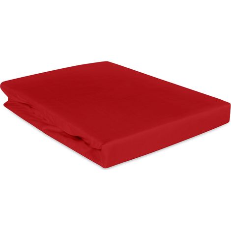 Drap-housse en coton satiné 100 % rouge, 160 x 200 cm (1/5)