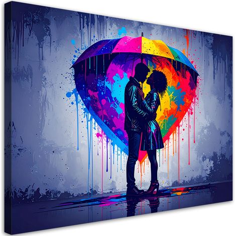 Wandbild Paar Liebe Regenschirm Abstrakt Graffiti 100x70 cm