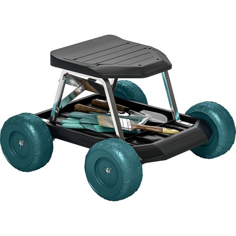 Siège de jardin - Outsunny - sur roues - plateau à outils - pour désherber, planter - 50 x 49 x 32 cm - vert foncé (1/5)
