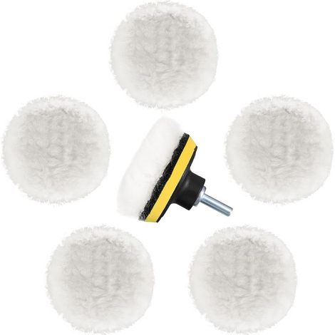 Kit de 6 tampons de polissage en laine, disques de polissage pour perceuse (3 pouces), avec adaptateur pour perceuse M14. (1/5)