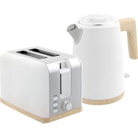 Bouilloire et grille-pain, 1,7 l, 2200 W, grille-pain 2 tranches avec 7 niveaux de brunissage, blanc (1/5)