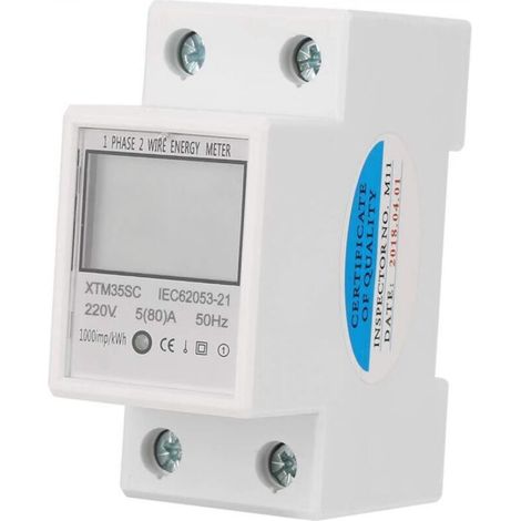 220V 5 (80)A Digital Electricity Meter, Single-Phase 2-Wire DIN Rail Digital Energy Meter, 2-Pin DIN Rail Electric Meter, Electronic kWh Meter (1/5)