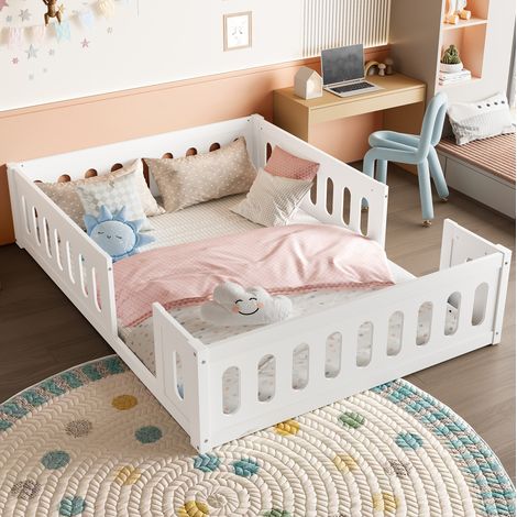 lit enfant plateforme rangement 140x200 bois blanc OKMYHOME (1/5)