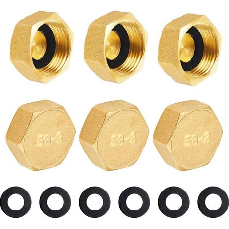 Bouchon en laiton G3/8"(Ø15,3mm) femelle,6 pièces Obturateur Capuchon de tuyau G3/8,Capuchon en laiton hexagonal,capuchon de tuyau embout raccord fileté pour conduite d'eau de jardin