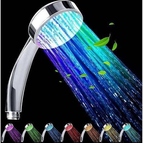 Soffione doccia a LED monoblocco, soffione ad alta pressione con funzione di cambio automatico a 7 colori, soffione universale per casa, hotel, bagno, finitura cromata. (1/5)