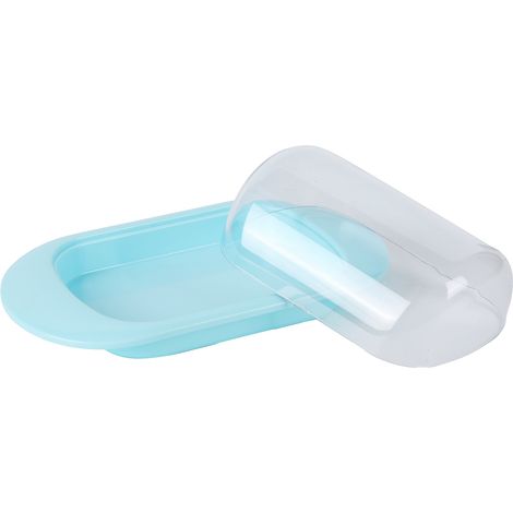 Boîte de rangement en plastique à bords arrondis pour beurre, fromage, desserts, pain, couteau, bleue (1/5)