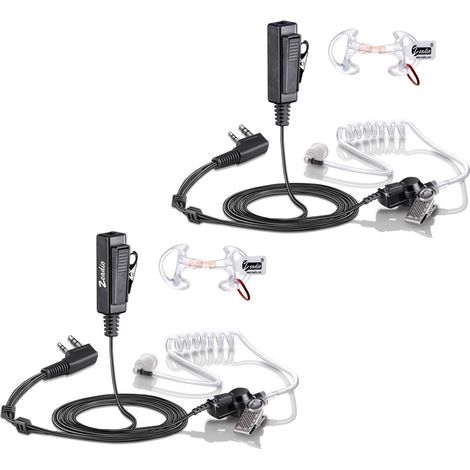 Secret Surveillance Acoustic Tube Walkie Talkie Earpiece with PTT Microphone for Kenwood Baofeng HYT 2-Pin Two-Way Radio (2-Pack)