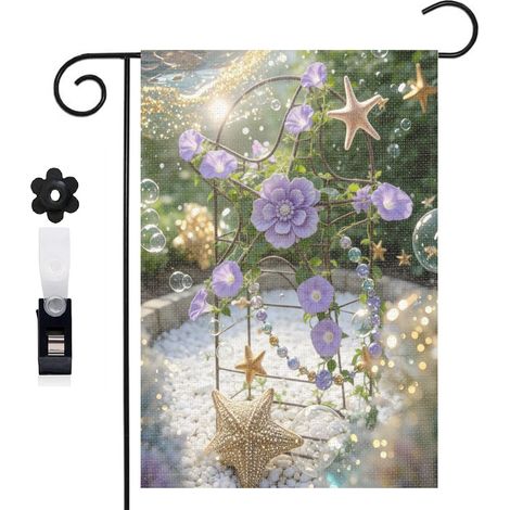Drapeau de jardin décoratif 30 x 45 cm motif baleine et décor marin coloré toile double face durable (1/5)