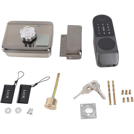 Serrure connectée WiFi Tuya Biométrique avec empreinte, code, carte et clé, écran tactile, verrouillage auto, acier inoxydable (1/5)