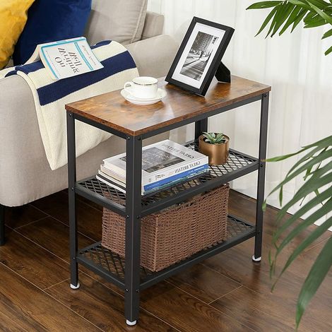 Table d&039appoint Bill 60x30 2 tablettes - brun rustique/noir (1/5)