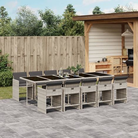vidaXL Ensemble à manger de jardin 11pcs avec coussins gris poly rotin