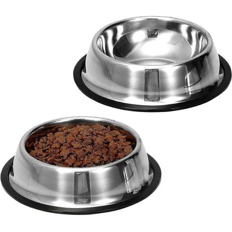 Lot de 2 gamelles pour chien en acier inoxydable avec fond en caoutchouc (1/5)