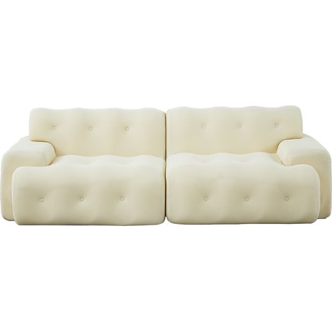 Canapé nuage surdimensionné 2 places, larges accoudoirs et design moderne avec boutons. Canapé courbé, adapté au salon et à l’appartement. Aucun montage requis, beige (1/5)